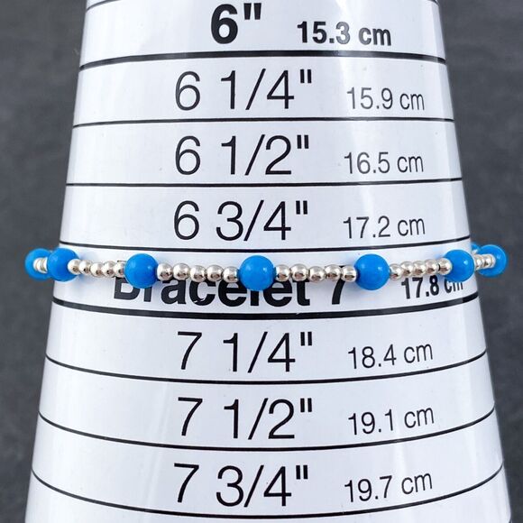 Blue Glass Bead Bracelet | Sterling Silver 925 | 90's Jewelry | 7" - Picture 7 of 7